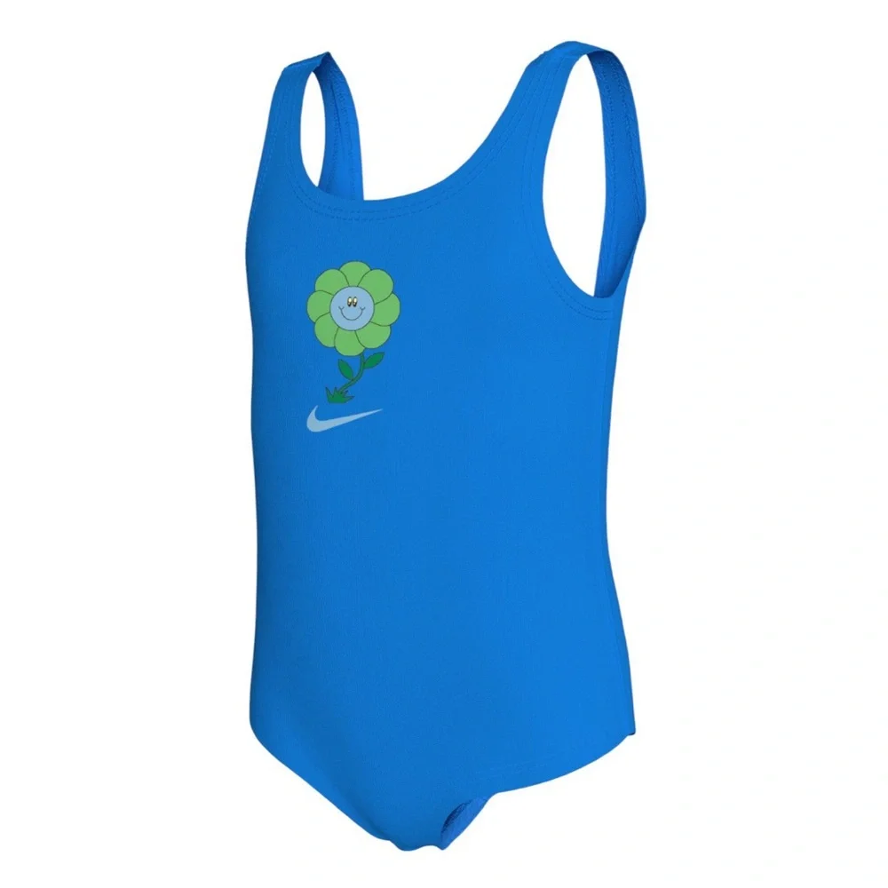 NIKE Girls One Piece U-Back Swimsuit Nike Logo Flower Sizes 5, 6 NWT